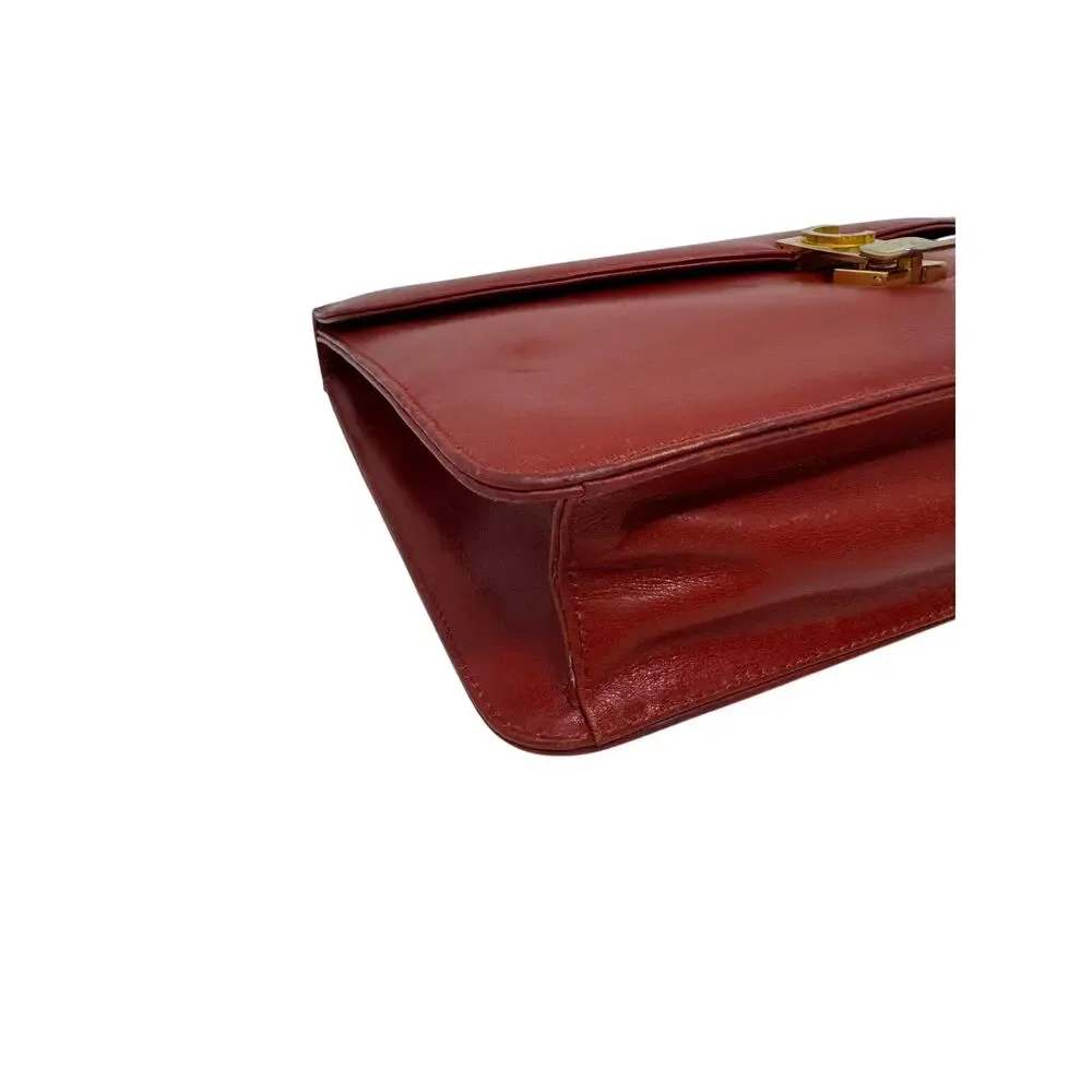 Celine Vintage Red Leather C Logo Clutch Envelope Bag